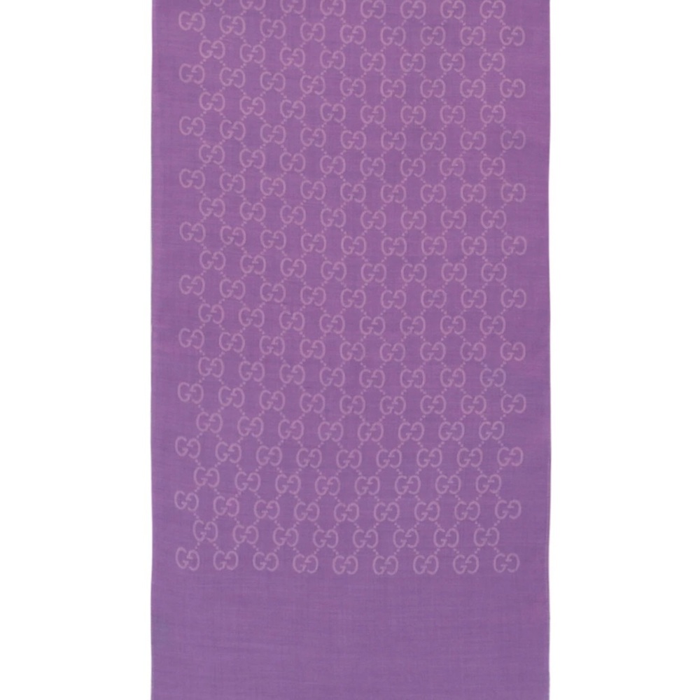 Gucci Purple GG Monogram Logo Wool Silk Scarf - Picture 2 of 3